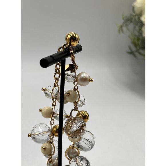 Kate Spade Signed Gold Tone Pearl and Faceted Clear Beaded Cha Cha Bracelet - Picture 4 of 9